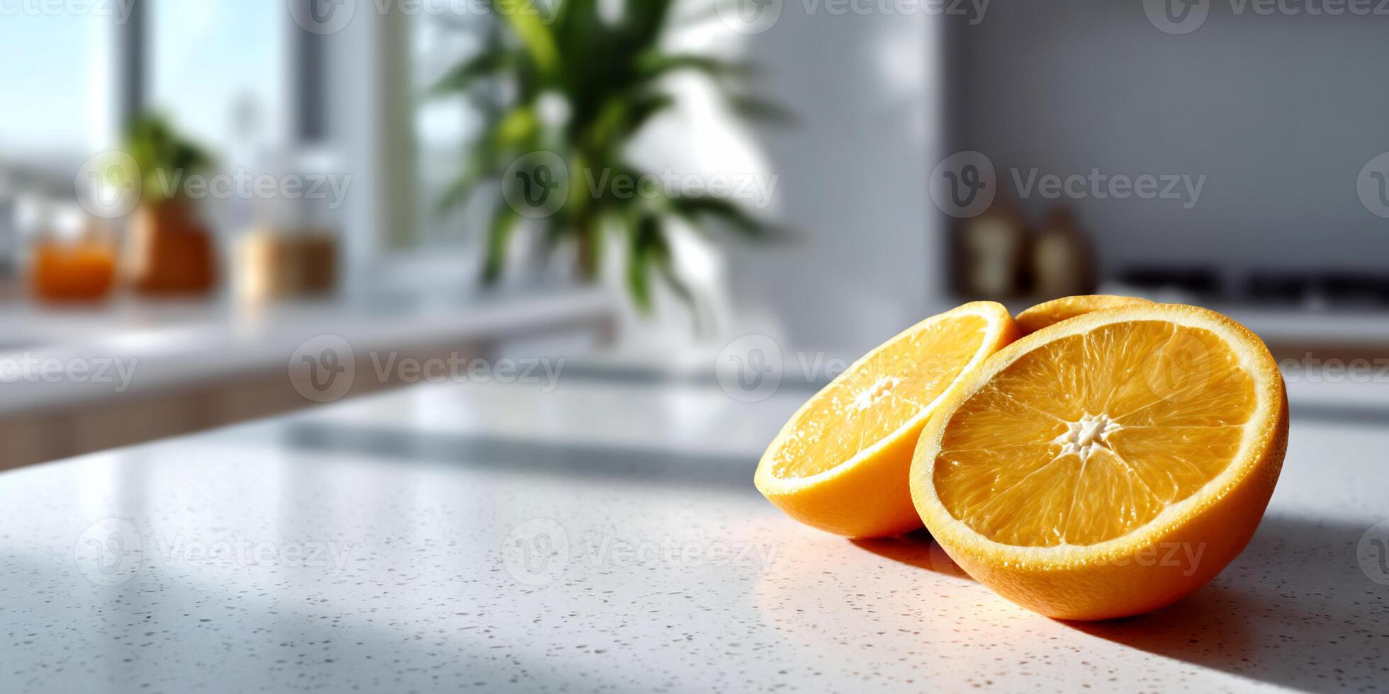 Freshly Sliced Oranges on a Modern Kitchen Counter photo