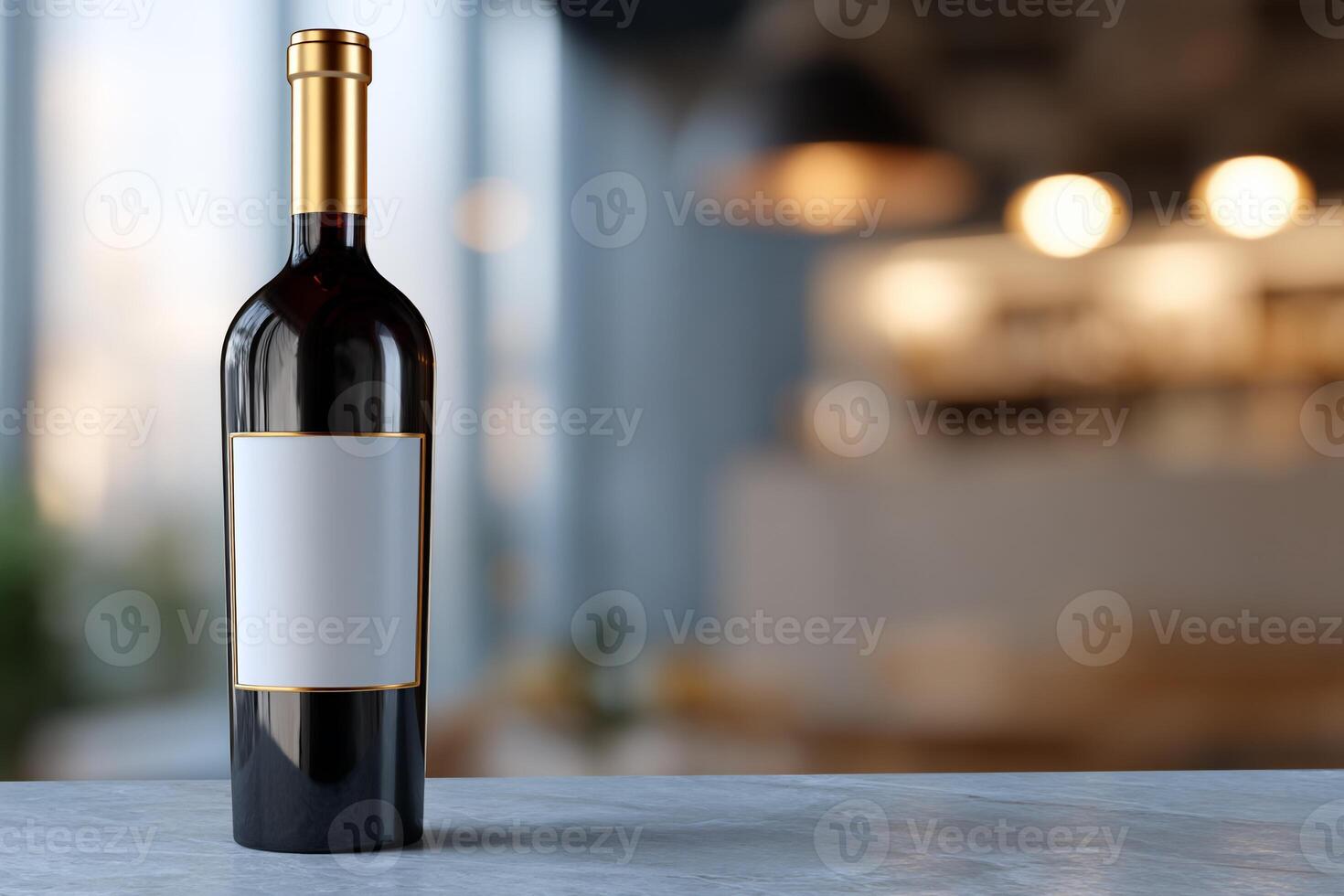 Red wine bottle on a table photo