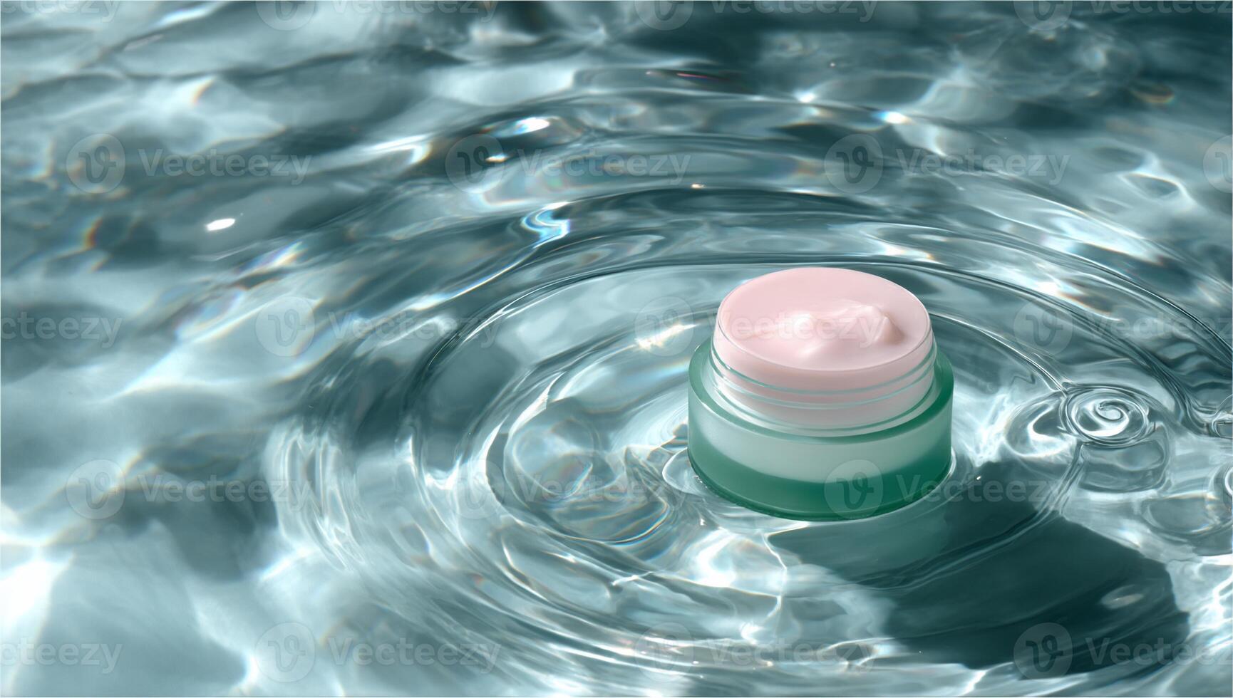Cream jar floats on rippled water photo