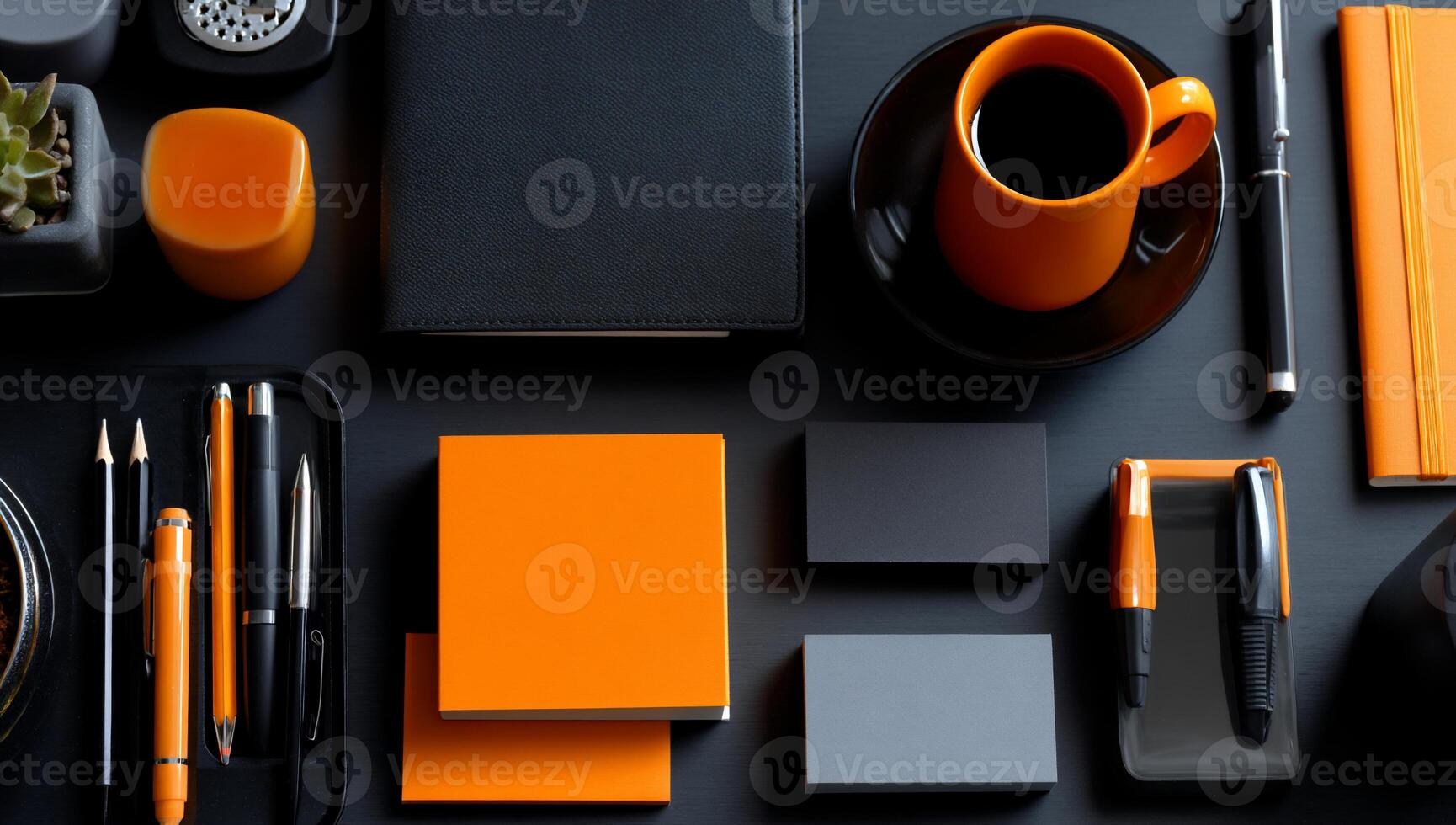 Dark workspace, orange accents photo
