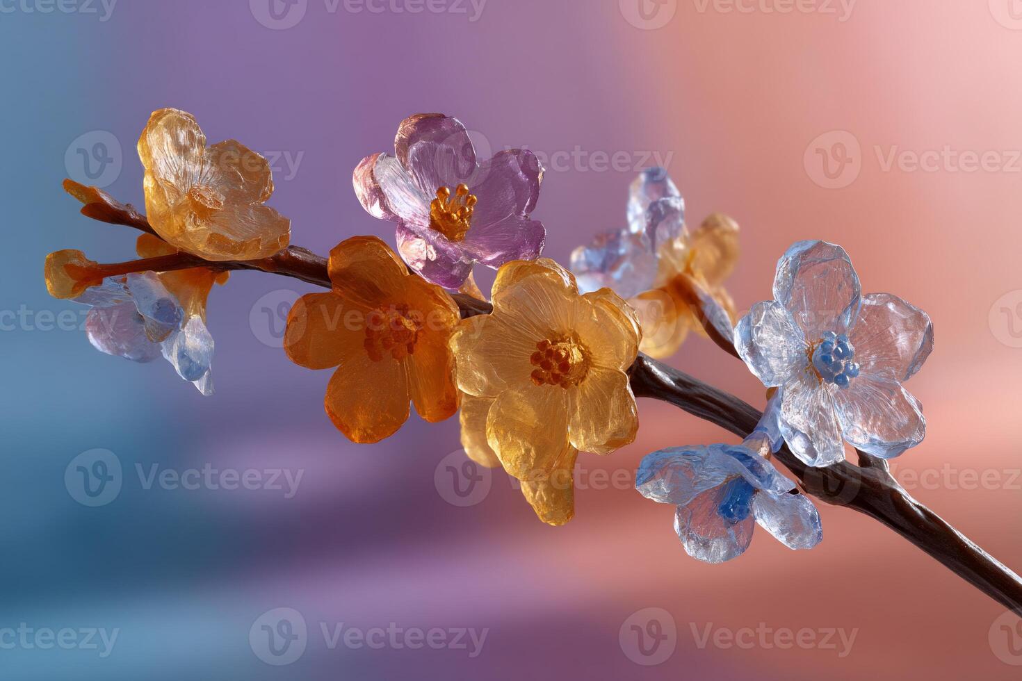 Translucent blossoms on a branch, pastel background photo