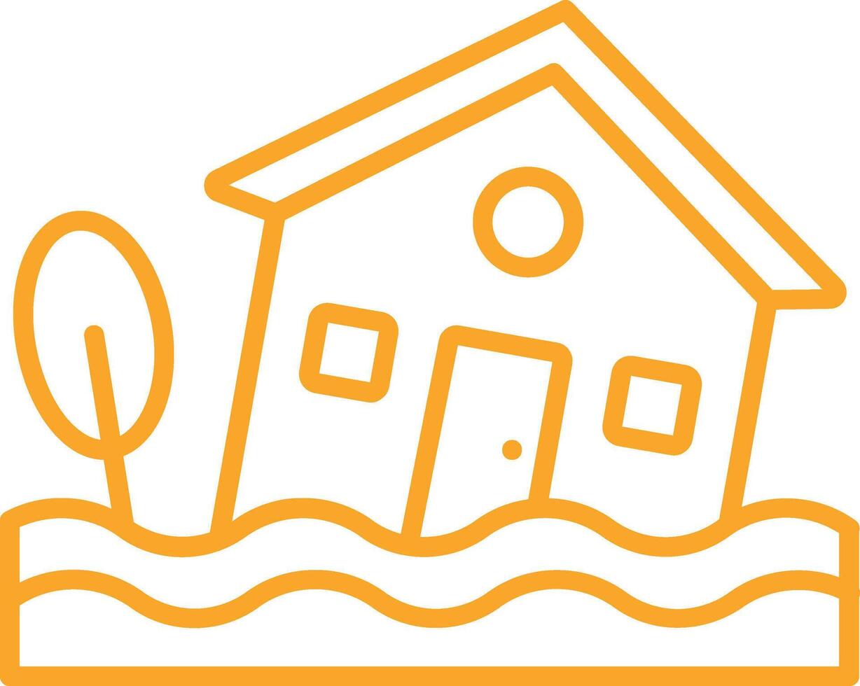Flooded House Line Icon vector