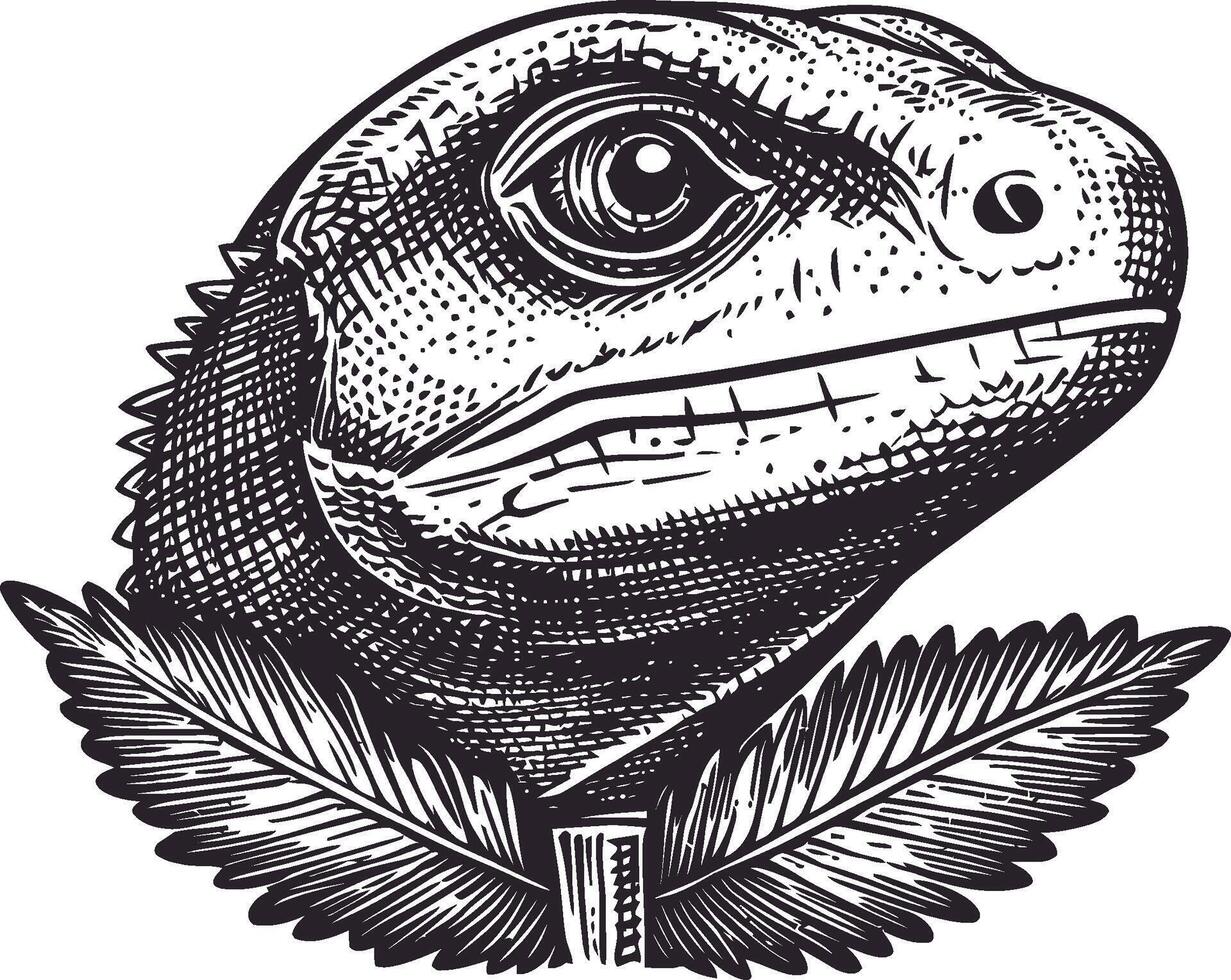 Detailed Illustration of a Lizard with Leaf Elements vector