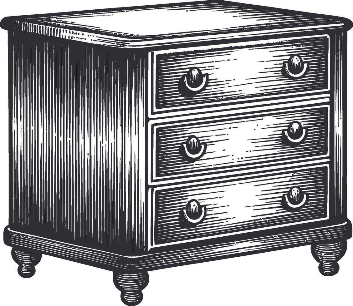Detailed Vintage Illustration of a Historic Wooden Drawer Cabinet vector
