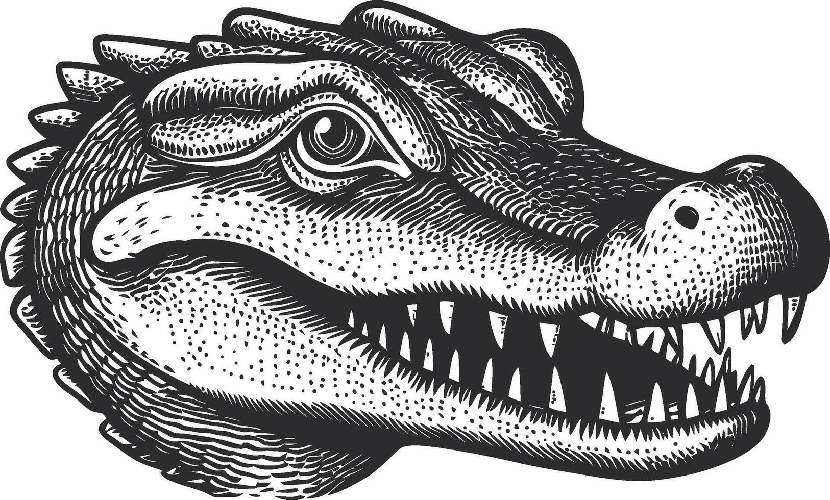 Detailed Black and White Illustration of an Alligator Head with Sharp Teeth vector