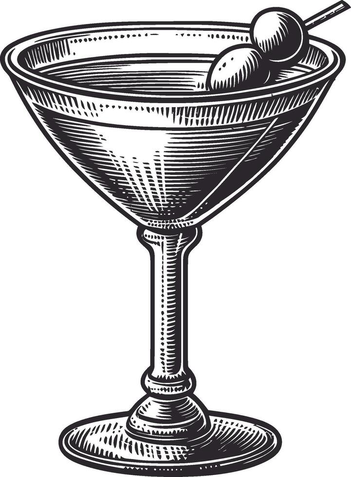 Vintage Illustration of a Classic Martini Glass with Olives vector