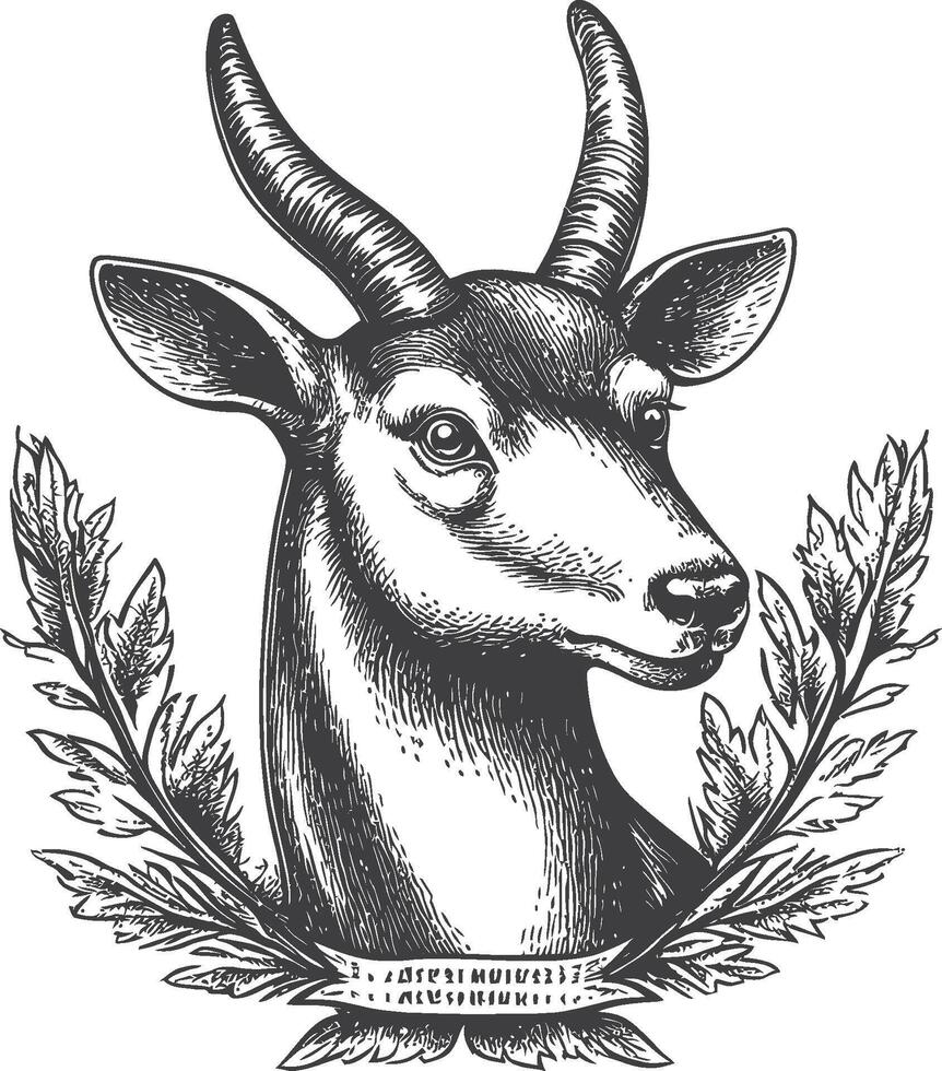 Detailed Illustration of a Male Deer with Decorative Leaf Design vector