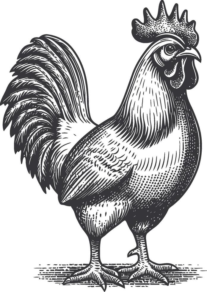 Detailed Vintage Illustration of a Proud Rooster in Classic Style vector