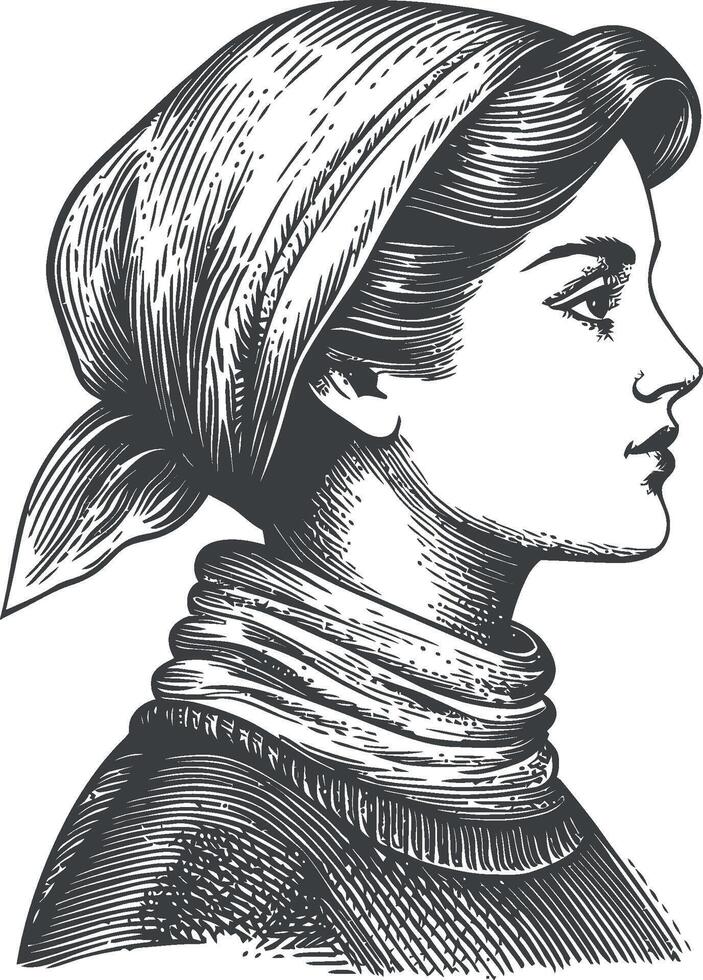 Detailed Vintage Illustration of a Woman in Profile with Headscarf vector