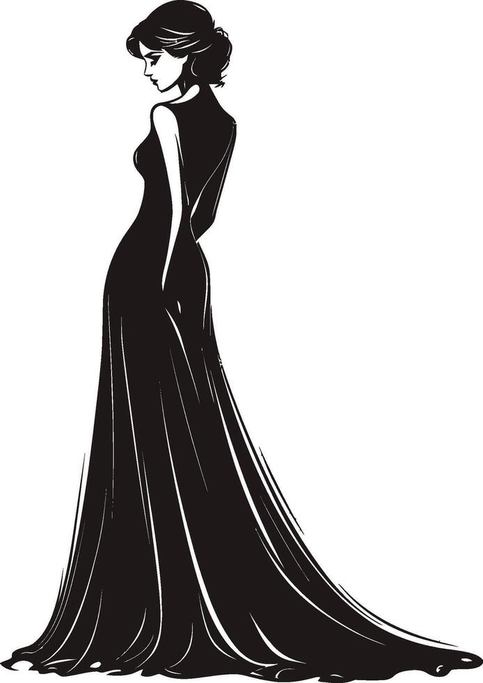 Elegant Silhouette of Woman in Long Flowing Dress Art Illustration vector