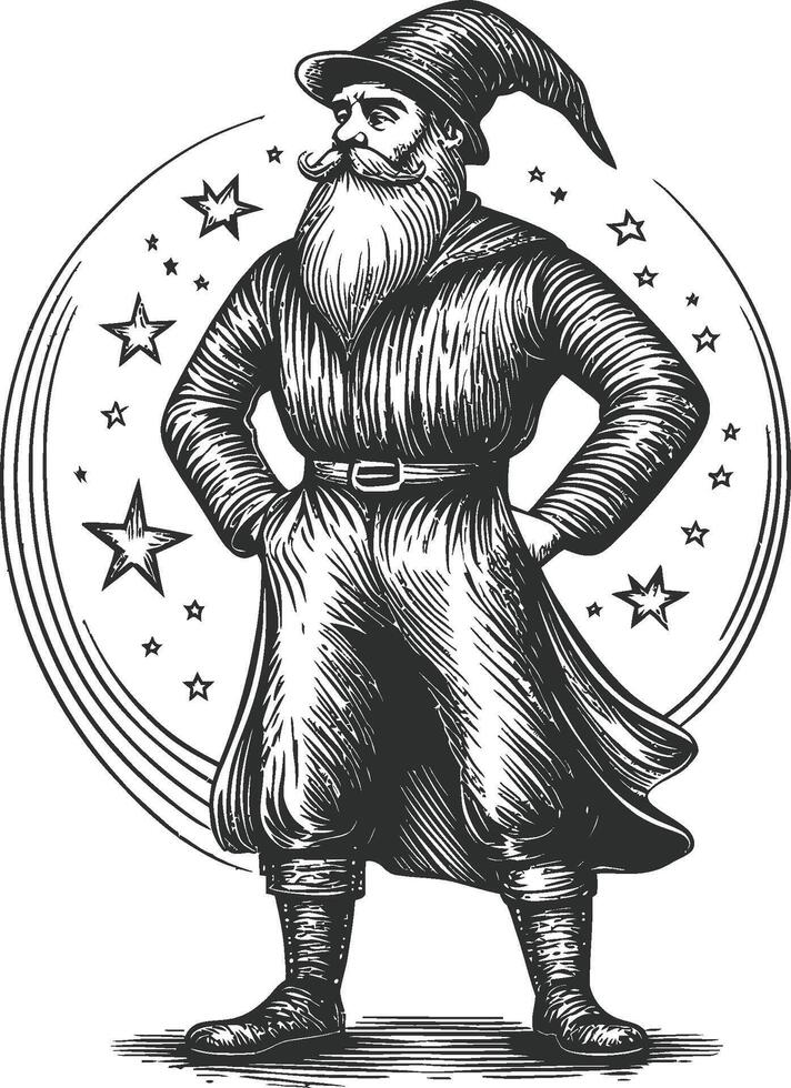 Vintage Wizard Illustration with Stars and Magical Elements in Style vector