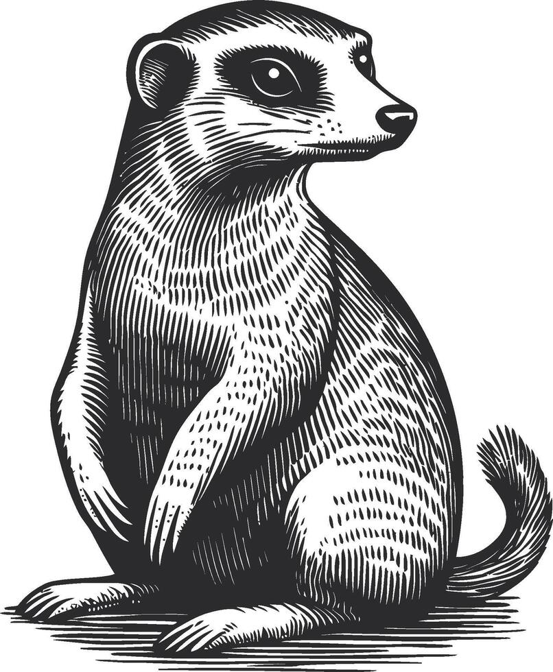 Detailed Illustration of Meerkat in Black and White Style vector