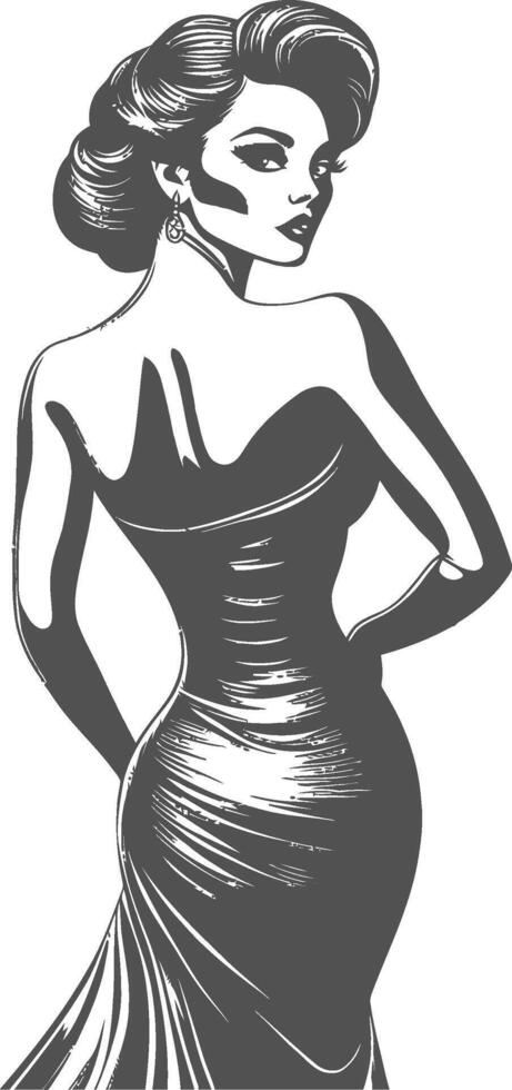 Elegant Vintage Woman in Classic Dress Sketch Art Illustration vector