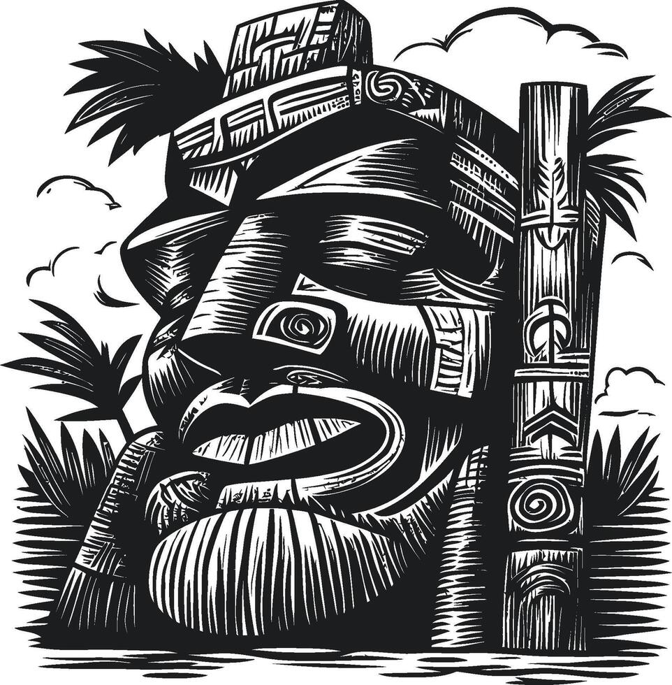 Detailed Illustration of a Polynesian Inspired Stone Sculpture vector