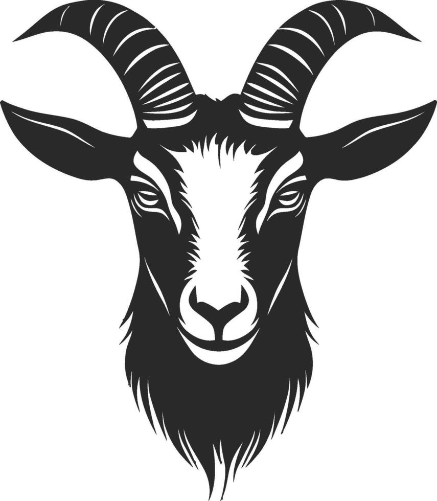 Stylish Black and White Goat Head Illustration with Detailed Features vector