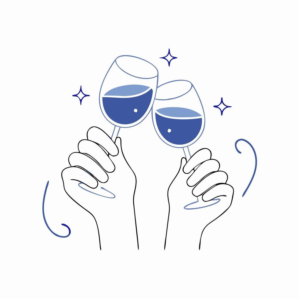Two Hands Toasting with Wine Glasses, Celebration Clipart vector
