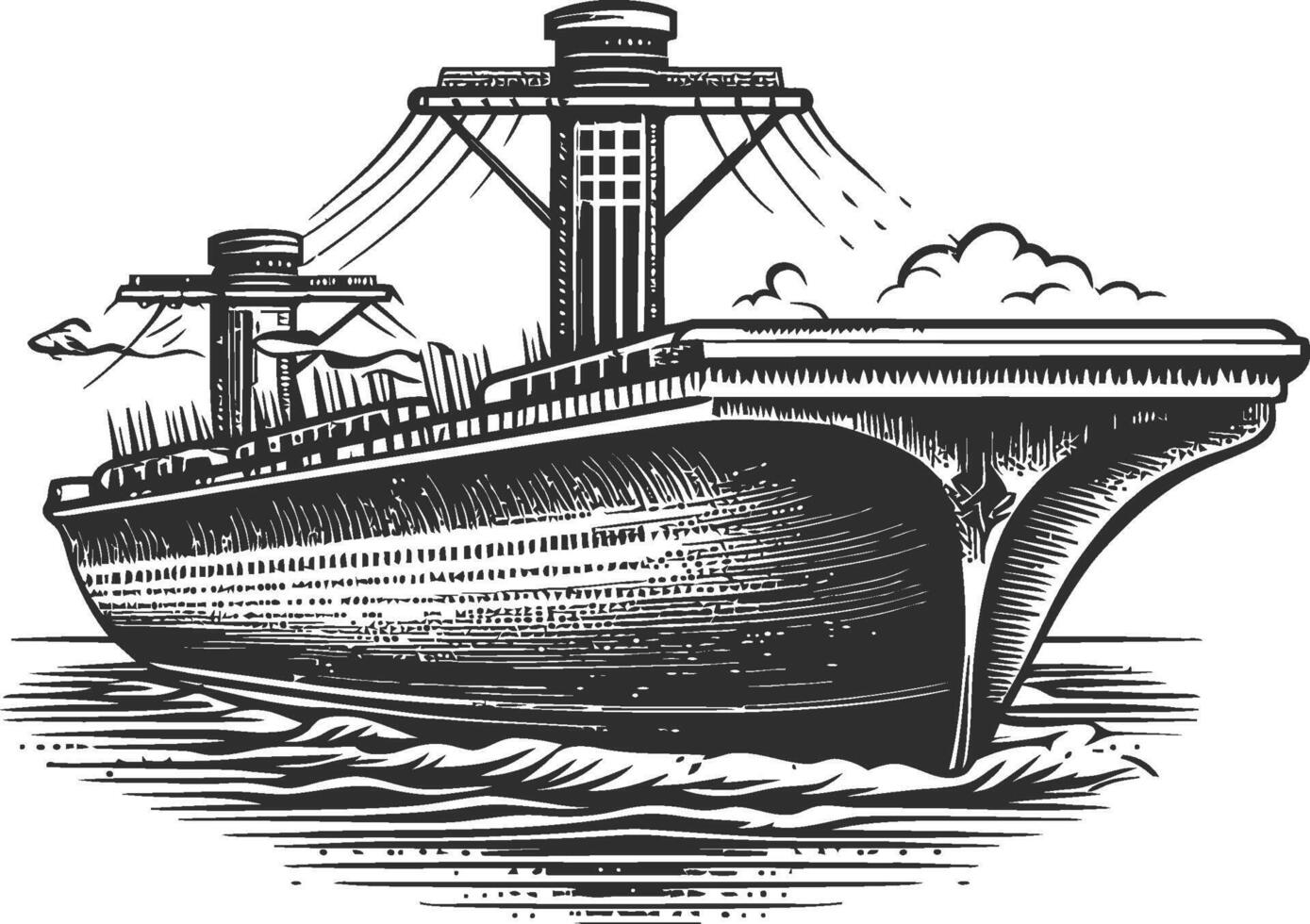 Vintage Ship Illustration in Black and White, Nautical Art Design vector