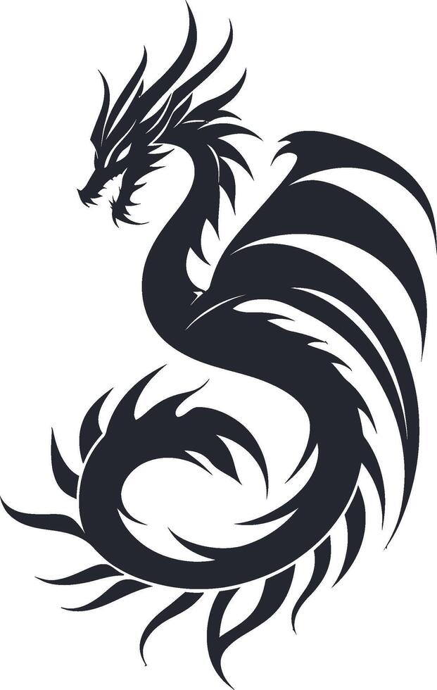 Intricate Black Dragon Illustration with Stylized Features and Detail vector
