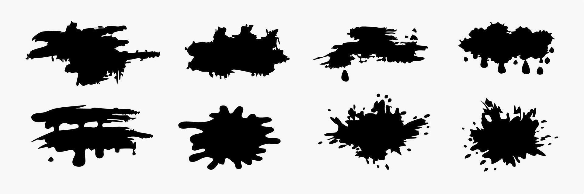 8 Black Ink Splatter Shapes Graphic Design Elements vector