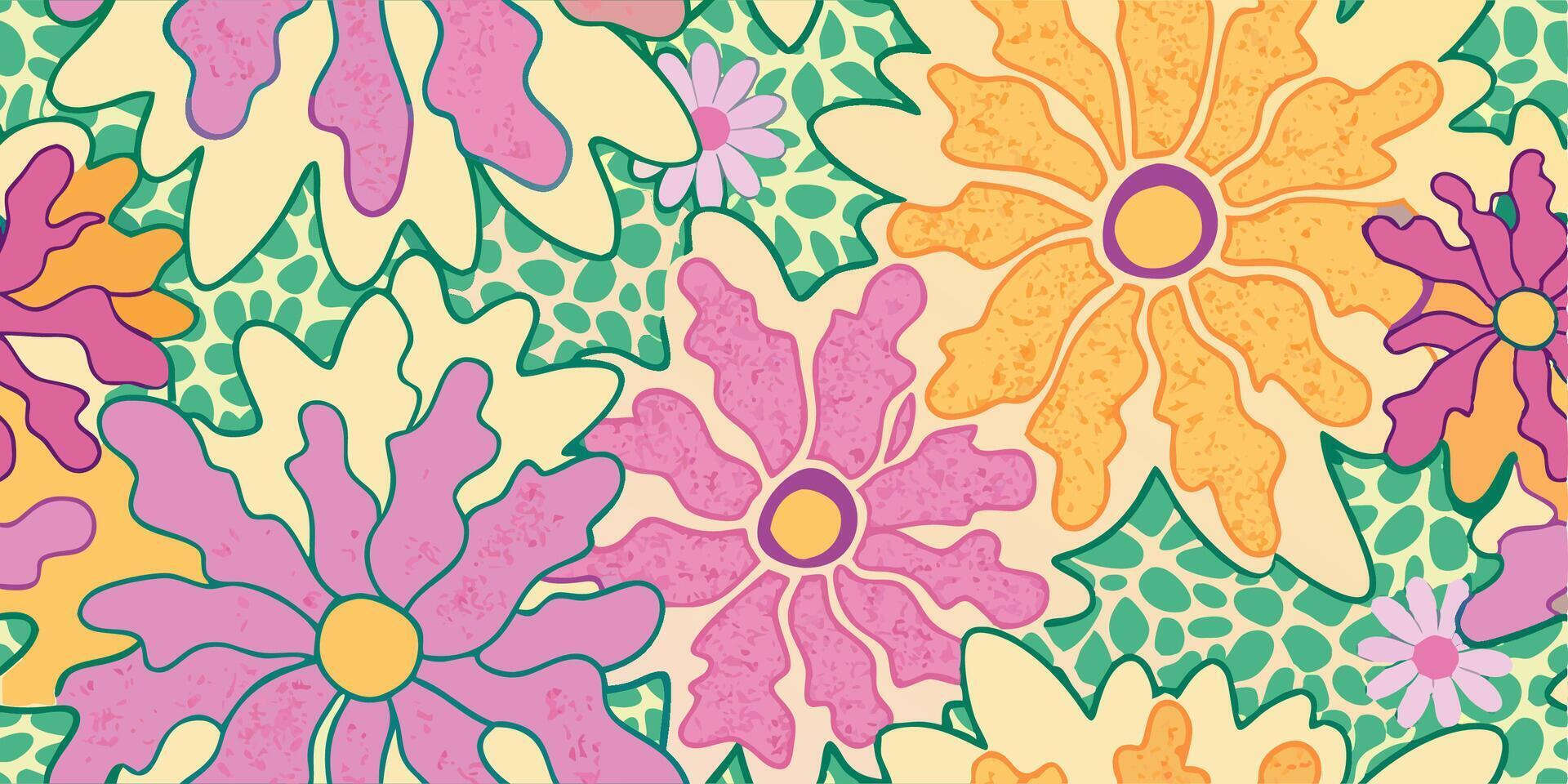 Retro 70s Flower Power Pattern Background vector