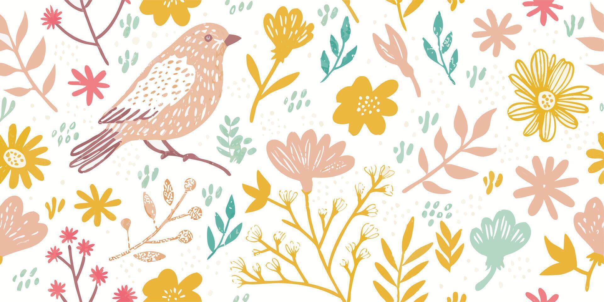 Cute Bird and Floral Pattern Seamless Design vector