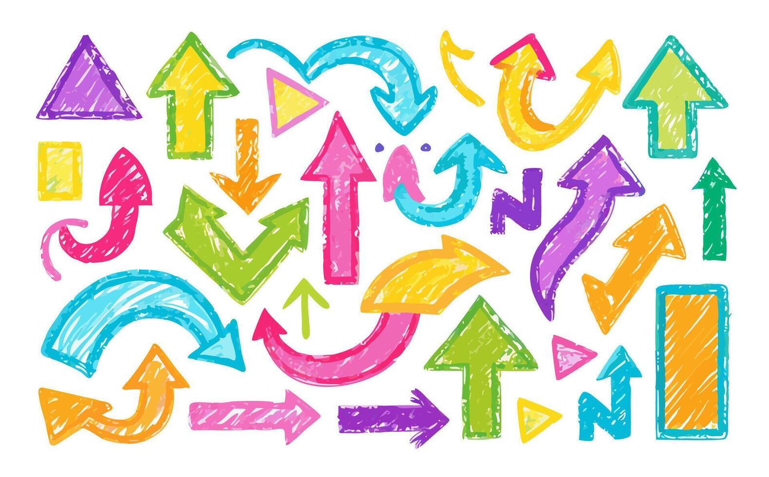 Collection of Colorful Hand Drawn Arrows Up, Down, Left, Right, and More vector