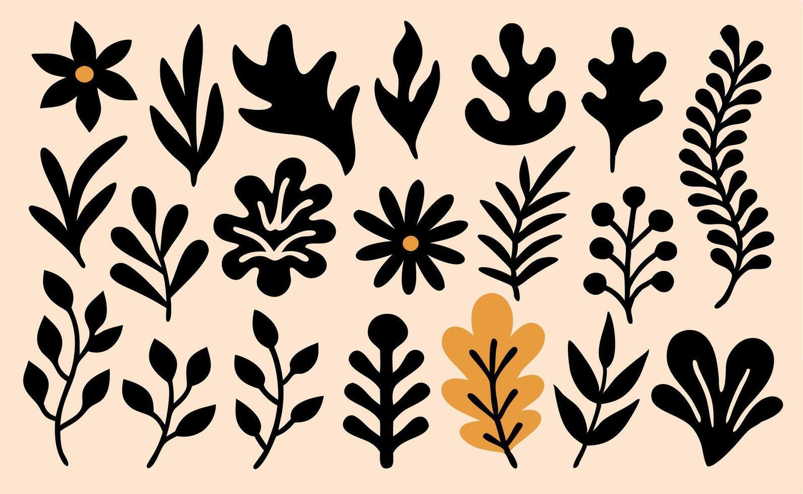Collection of Black and Mustard Floral Elements vector