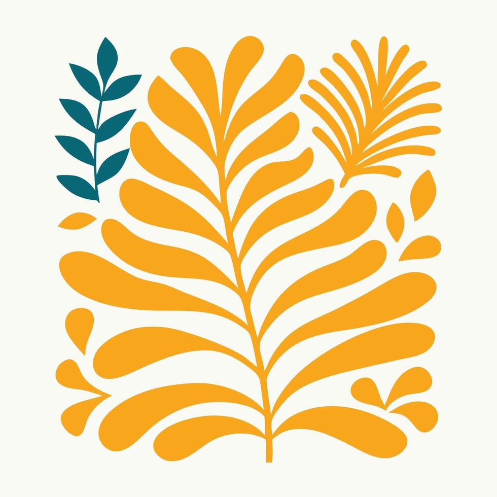 Abstract Orange and Teal Tropical Leaf Art Print vector