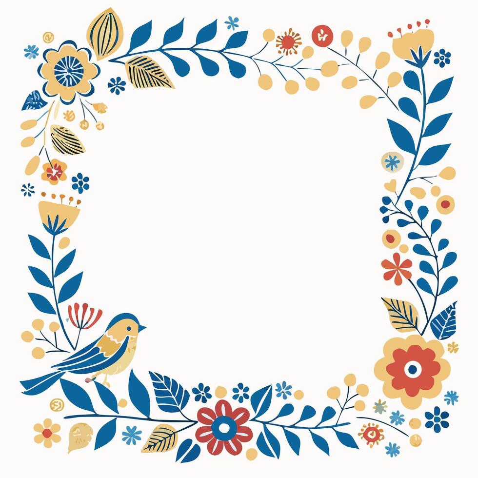Floral Frame with Bird Square Border Design vector
