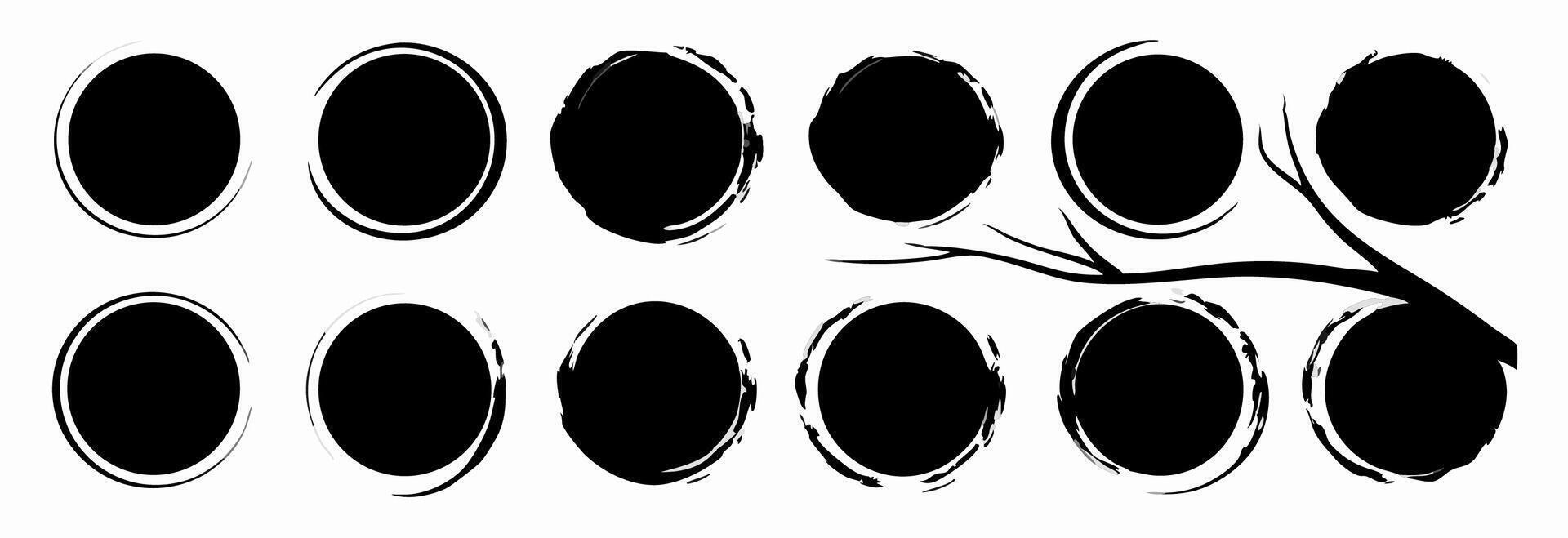Black Ink Circles and Branch Graphic Design Elements vector