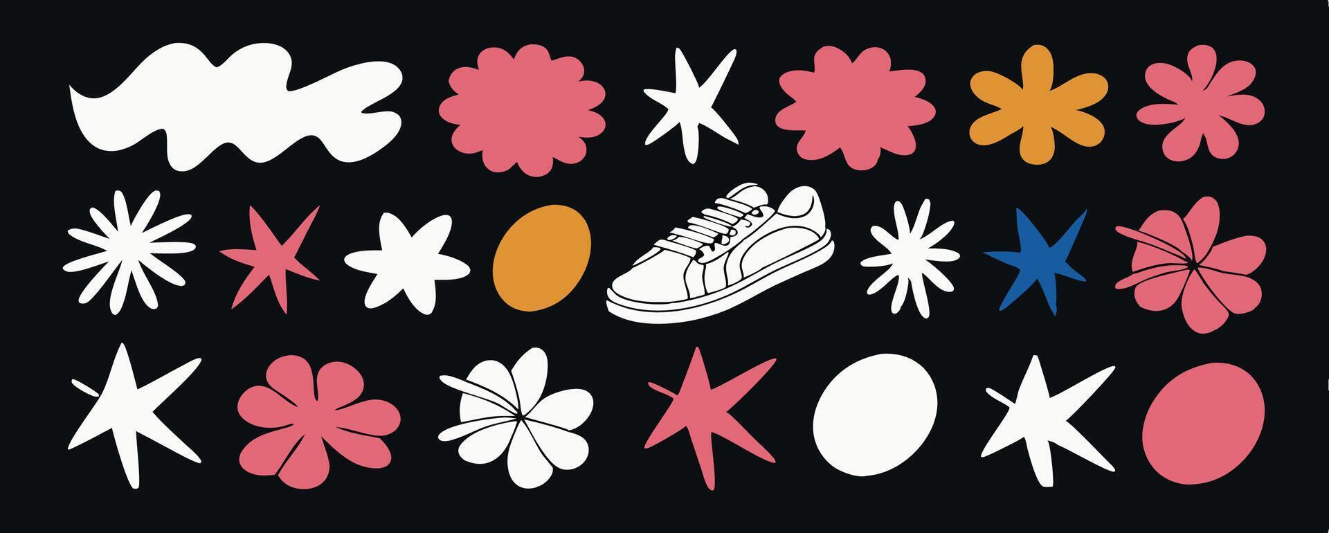 White Sneaker with Abstract Floral and Star Design vector