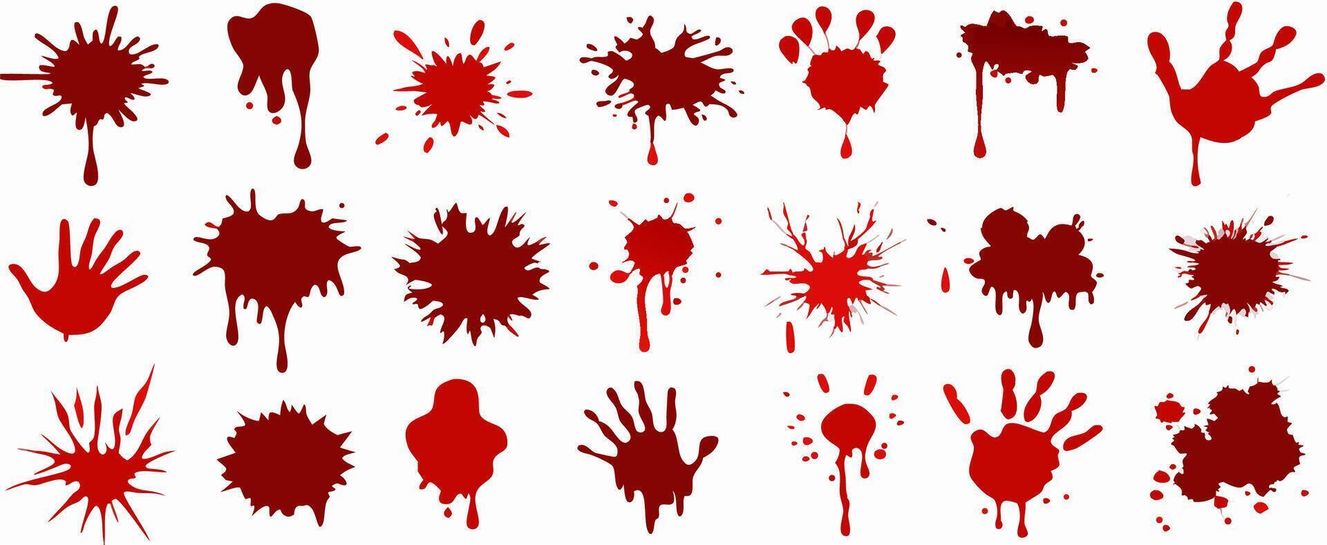 Blood Splatter Collection Red Blood Splashes and Handprints vector