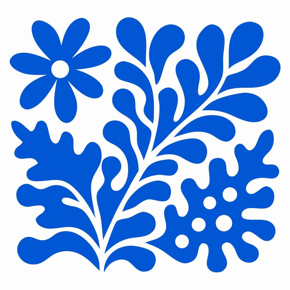 Blue Floral Design, Abstract Flower Pattern, White Background vector