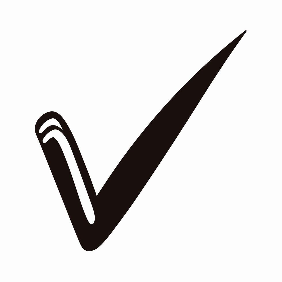 Hand drawn Check Mark Icon, Black on White Background vector
