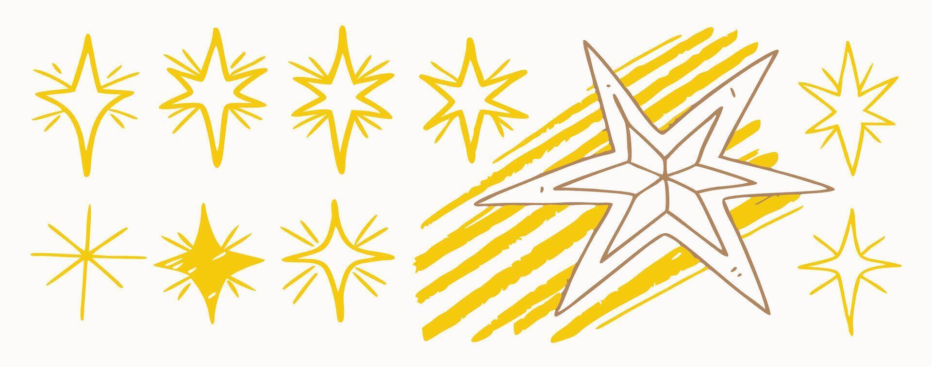 Hand drawn Yellow Stars Collection Graphic Design Elements vector