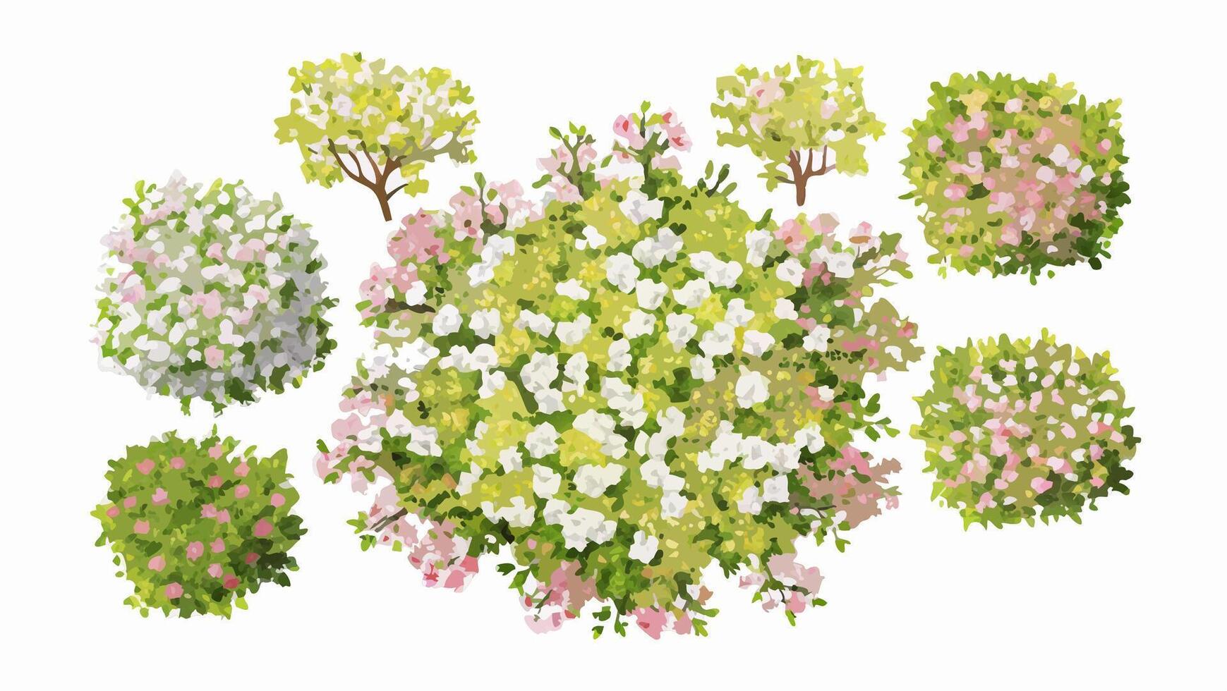 Top View Spring Flowers and Bushes Garden Design vector