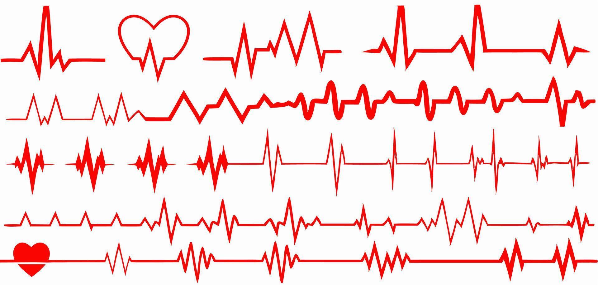 Red Heartbeat EKG Waves Medical Graphics Set vector