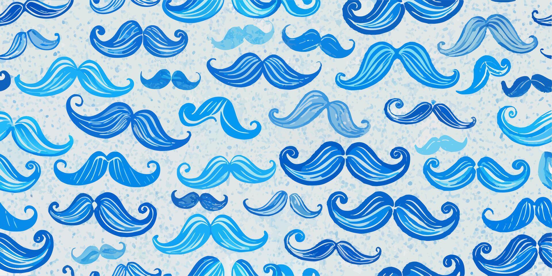 Blue Mustache Pattern Background Watercolor Style vector