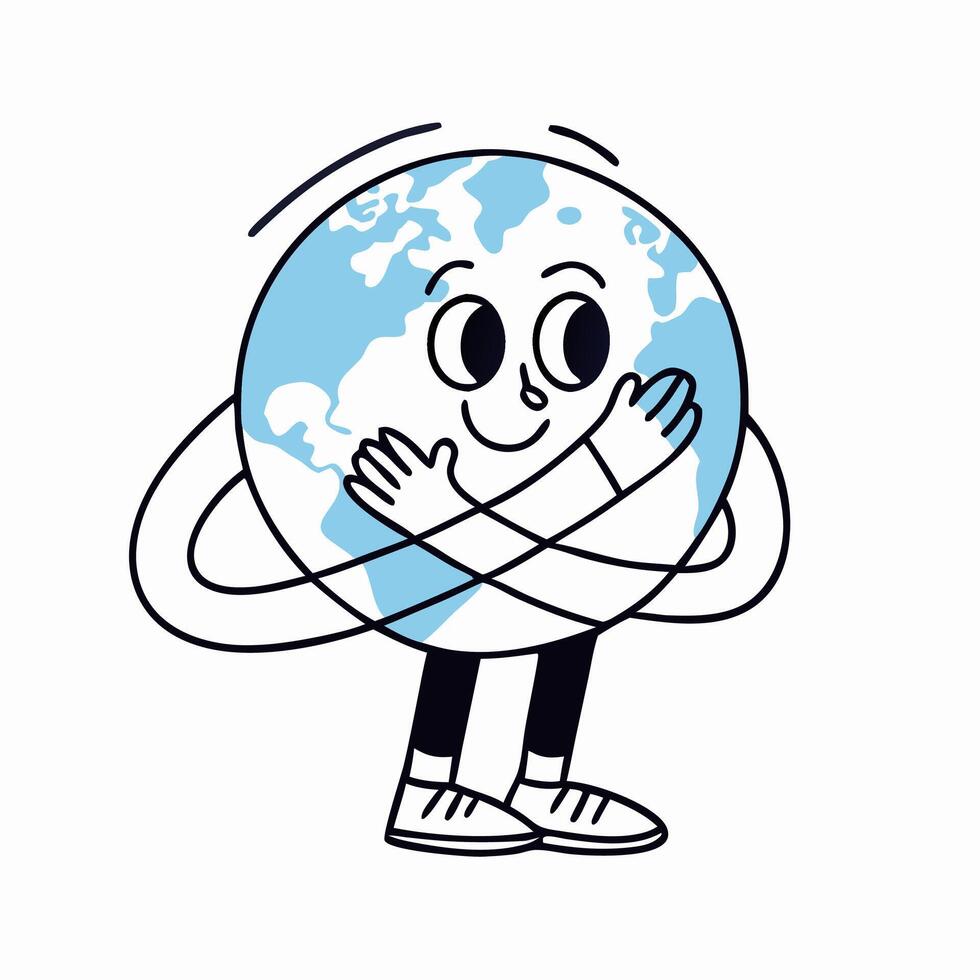 Cute Cartoon Earth Hugging Itself Planet Love Illustration vector