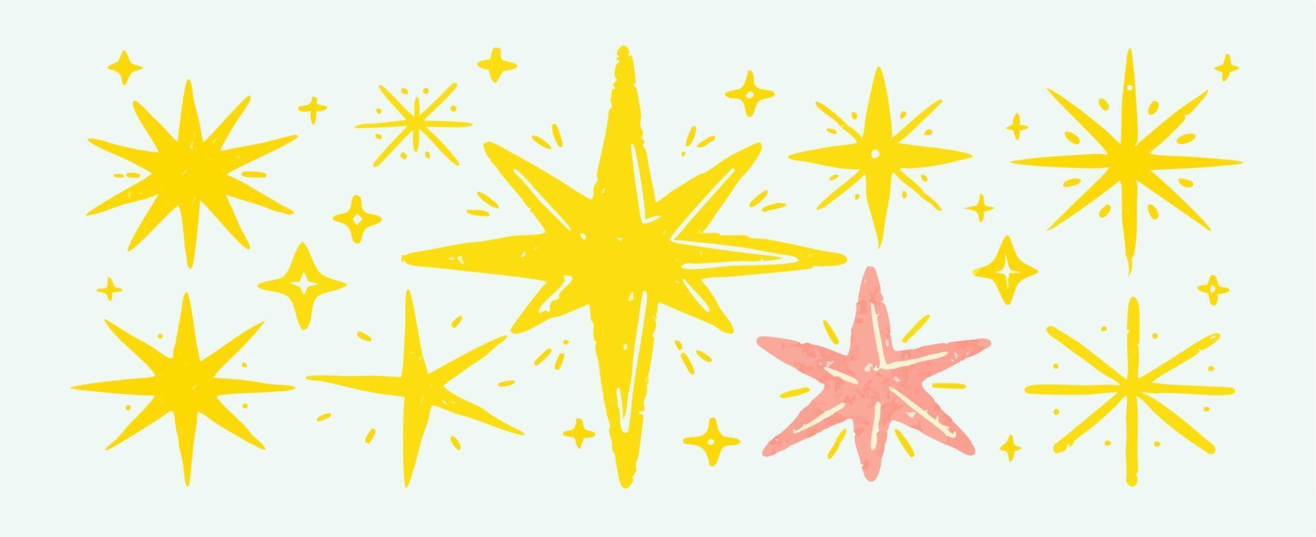 Hand drawn Yellow and Pink Stars Collection, Sparkle Clipart vector