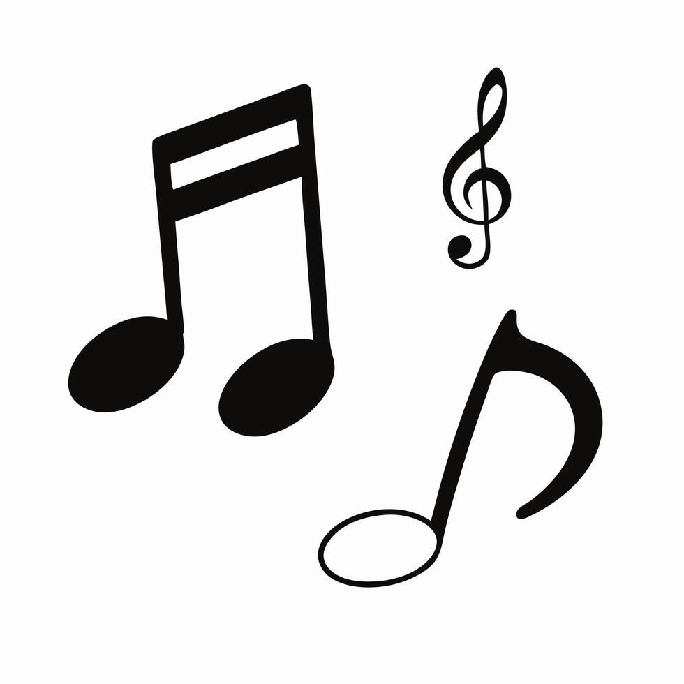 Simple Black Music Notes and Treble Clef Graphic vector