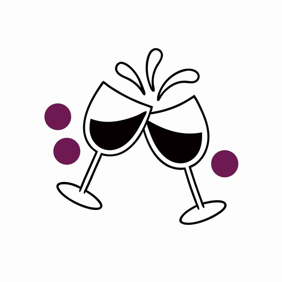 Cheers Two Wine Glasses Toasting, Grapes, Celebration vector