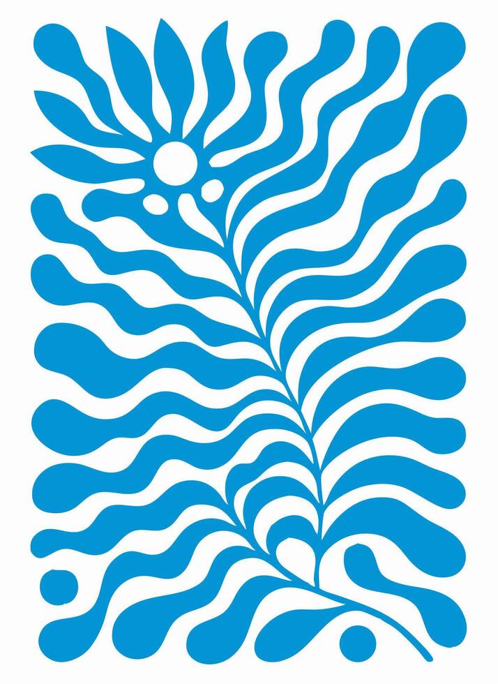 Abstract Blue Floral Pattern, Wavy Lines, Modern Design vector