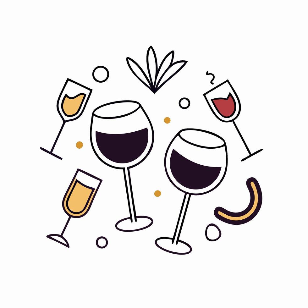 Wine Glasses Celebration Red, White and Champagne Toast vector