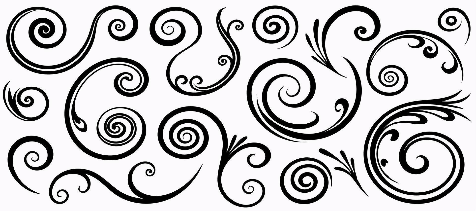 Collection of Black Swirl and Scroll Design Elements vector