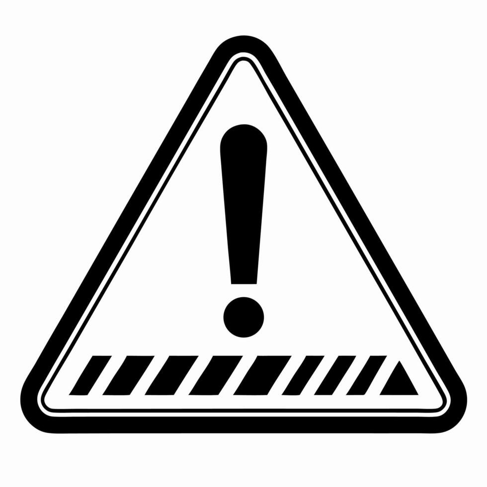 Black and White Warning Triangle Sign Exclamation Mark and Stripes vector