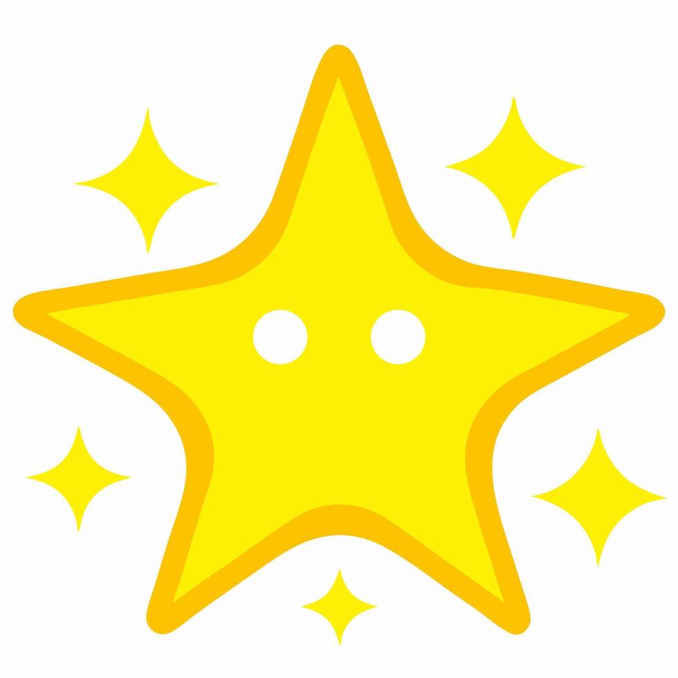 Cute Yellow Star with Sparkling Glitter, Cartoon Style vector