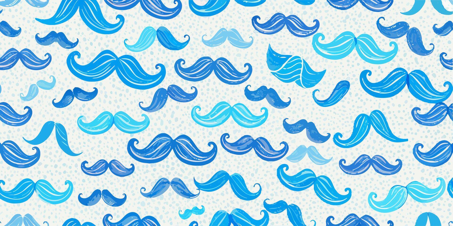 Seamless Pattern Blue Watercolor Mustaches on White vector