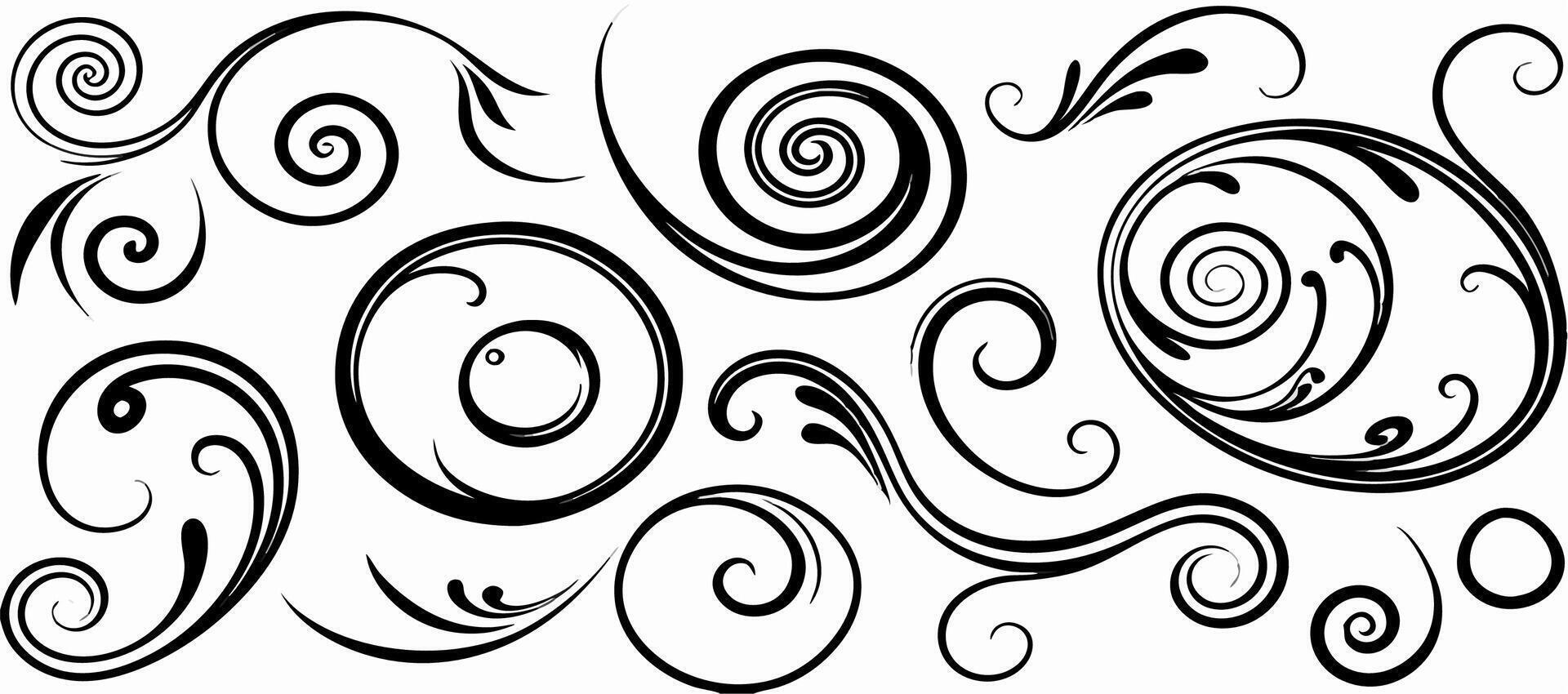 Swirls, Spirals and Flourishes Black and White Design Elements vector