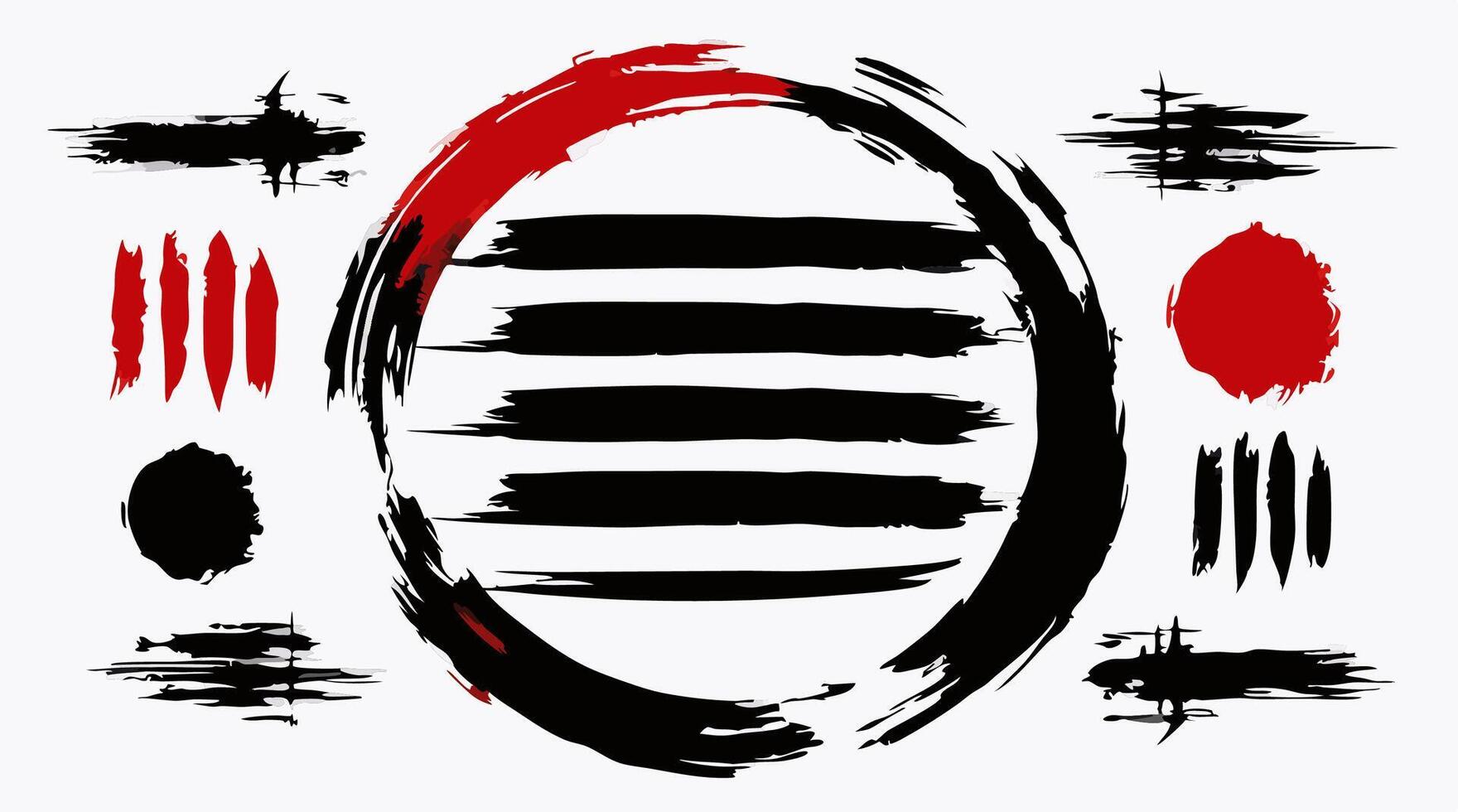 Abstract Red Black Ink Brush Strokes Circle Design vector